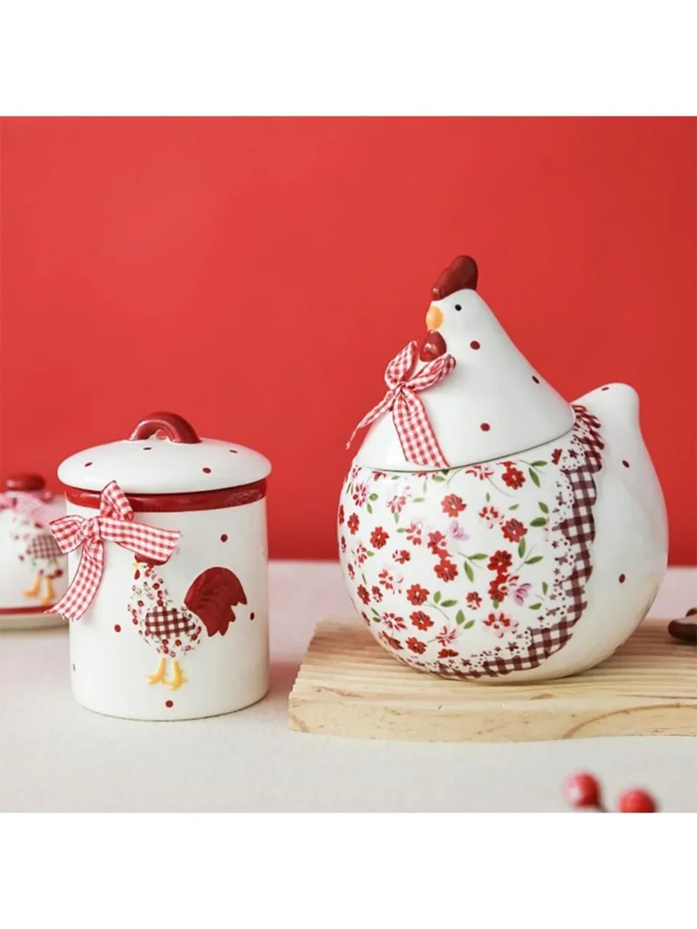 Charming Ceramic Easter Cookie Jar with Rooster & Flower Design, 35 OZ Airtight
